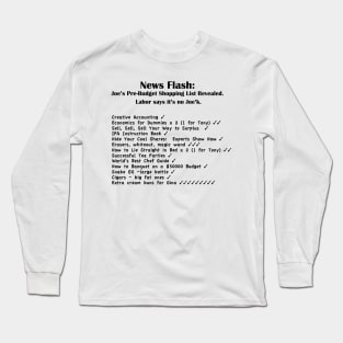 Joe's Shopping List - Black Text Long Sleeve T-Shirt